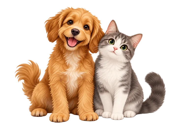 A dog and cat sitting together